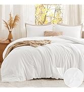Bedsure Queen Comforter Set White, Soft Prewashed Queen Size Bedding, Quilted Comforter with Clov...
