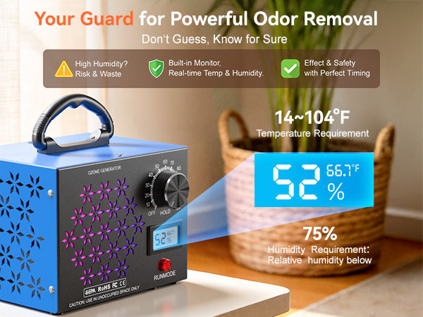 120,000mg/h Ozone Generator Machine with Temp/Humidity Display