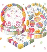 Fighting to Achieve Happy Easter Plates and Napkins, 72PCS Colorful Easter Party Supplies, Bunny ...