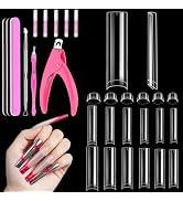 MORGLES 3XL Square Nail Tips No C Curve, 504 Pcs Clear Acrylic Half Cover Tips with Nail Glue, Cl...