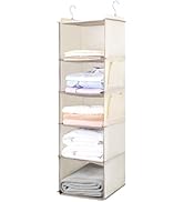 BOOMIBOO Hanging Closet Organize and Shelves,5-Hanging Shelf with 2 Side Pockets,Storage Foldable...