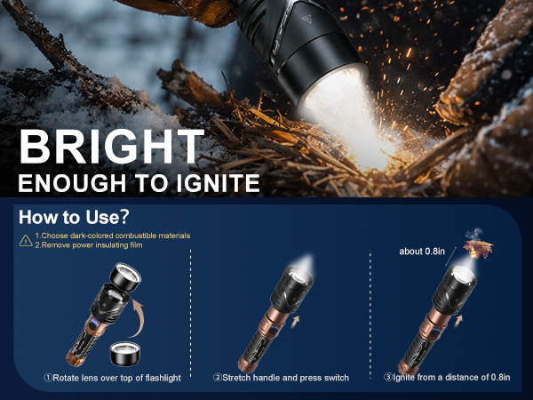 SKYFIRE Rechargeable Flashlight with Ignition Lens &amp;amp; White Yellow Blue Light