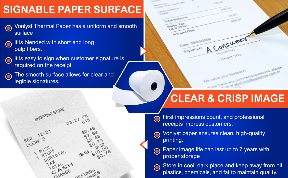 Vonlyst Receipt Paper for Toast TP 200 Thermal Printer Signable Paper Surface