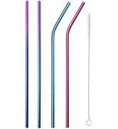 VEHHE Metal Straws Stainless Steel Straws 10.5" Drinking Straws Reusable 4 Set - Ultra Long Rainb...