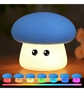 Fieldspark Cute Blue Mushroom Night Light for Kids Rechargeable, Battery Operated Nightlight 3 Le...