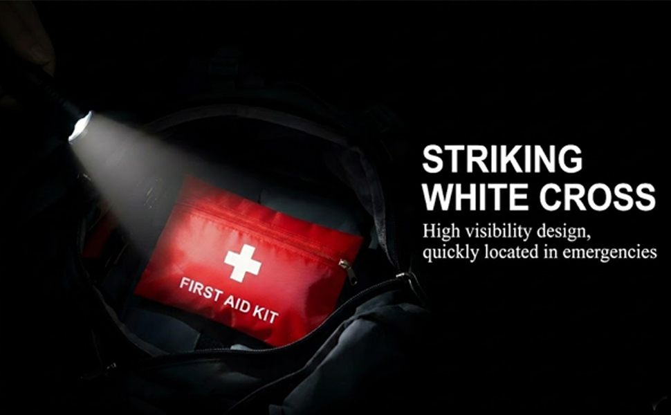 bright red mini empty first aid bag white cross high visibility trauma pouch