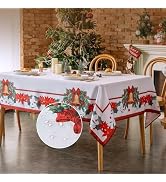 VidaFete Christmas Golden Bell Tablecloth, Ribbon Holly Flower Pattern Polyester Rectangle Table ...