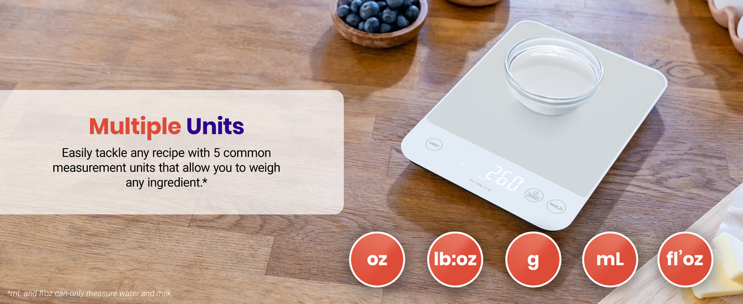 Oz, gram, fl&amp;#39;oz, lb:oz, ml, the scale supports 5 units to converse.