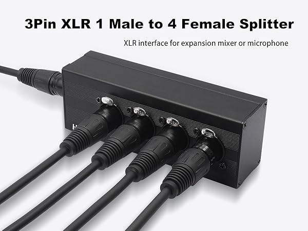3Pin XLR 1 Male to 4 Female Splitter,4WAY XLR Four-Input and one-Output Parallel Connection Adapter