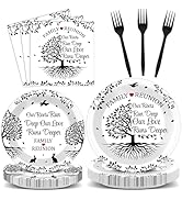 96 Pcs Family Reunion Birthday Party Plates and Napkins for Girls Black and White Family Tree Par...