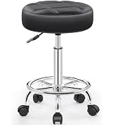 Brick Attic Rolling Stool with Wheels, PU Leather Small Office Chair with Foot Rest,Versatile Adj...