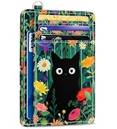 Yonlevres Black Cat Credit Card Holder Slim Wallet, Floral RFID Wallet Women Front Pocket Small C...