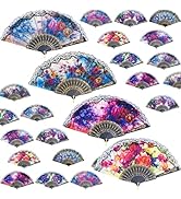 YEAHACLUB 24PCS Spanish Floral Folding Hand Fan with Plastic Side, Random Pattern Vintage Handhel...