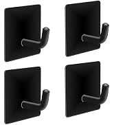 XIANG YXWO 4 Pack Adhesive Hooks, Black Metal Sticky Hooks, No Damage No Drilling Door Wall Hook,...