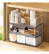 PAVSTINE Medicine Cabinet Organizer 3 Pack, Plastic Stackable Storage with 2 Drawers, Bathroom Mi...
