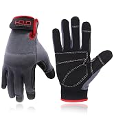 HANDLANDY Mens Work Gloves Touch screen, Synthetic Leather Utility Gloves, Flexible Breathable Fi...