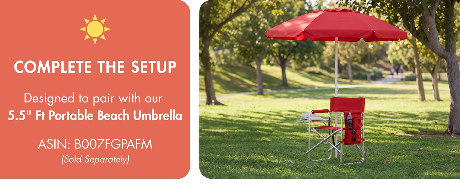 Folding outdoor chairs with beach umbrella set for sun protection portable chair and shade.