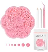 MelodySusie 2376pcs Pink Flatback Nail Pearls Set, 2-10mm Gem Charms with Tweezers and Rhinestone...