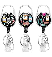 3 Pcs Pharmacist Badge Reel Retractable Heavy Duty with 360° Swivel Carabiner Clip, Cute Pharmacy...