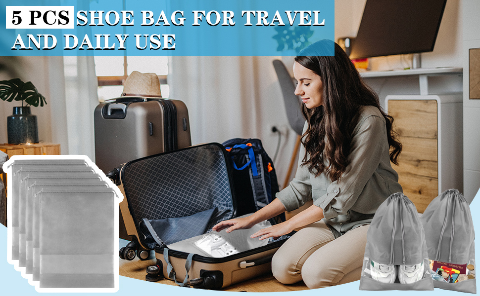 Shoe Bags for Travel 5 Pack Gray