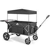 Foldable Wagons for Two Kids &amp; Cargo, with 5-Point Harnesses,Adjustable Push/Pull Handle, Removab...