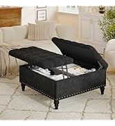 Large Square Ottoman with Storage Ottoman Coffee Table, Versatile Lift-Top Foot Stools Ottomans i...