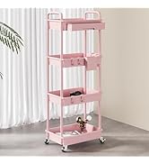 4-Tier Rolling Utility Cart-Pink