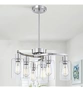 6-Light Modern Chandelier, Brushed Nickel Dining Room Light Fixture, Farmhouse Industrial Chandel...