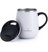 GrandTies Insulated Coffee Mug with Handle - Sliding Lid for Splash-Proof 16 oz Wine Glass Shape ...