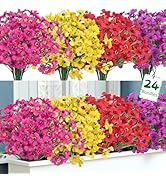 Ouddy Decor 24 Bundles Artificial Flowers for Outdoors Fake Silk Flowers UV Resistant Faux Plasti...