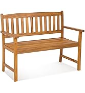 Tangkula Outdoor Acacia Wood Bench, 2-Person Garden Bench with Backrest and Armrests, Garden Benc...