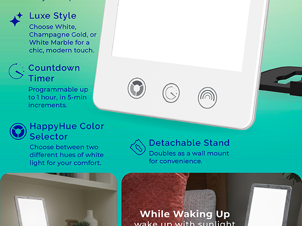 thin light therapy lamp, portable light therapy lamp, portable sunshine lamp, to-go sunshine lamp