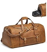 S-ZONE Genuine Leather Duffel Bags For Traveling, Carry On Weekender Overnight Bag for Men Airpla...