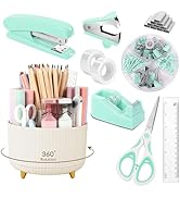 SKYDUE Teal Office Supplies Set, Office Desk Accessories 10Pcs, Pencil Holder for Desk, Stapler, ...
