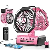 ONLYNEW Dual Head Portable Rechargeable Fan 20000mAh Battery Powered Fan Camping Cordless with LE...