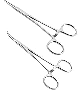 Ainiv 2 Piece Hemostat Curved and Straight Stainless Steel Self-Locking Fishing Forceps Piercing ...