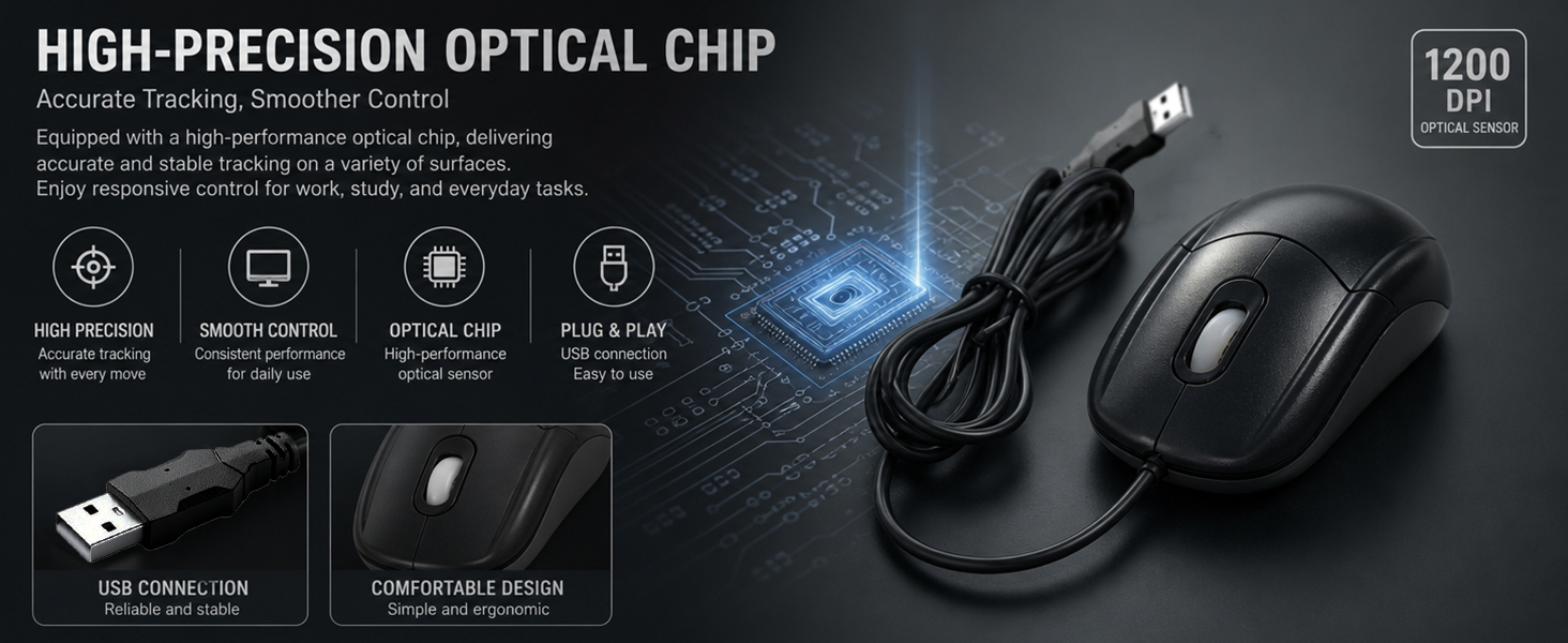 USB Wired Office Mouse with Extra Long Cable