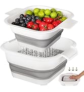 Collapsible Colander Set with Strainer Bowl, 2 in 1 Fruit Washing Basket with Strainer, 5 + 3 QT ...