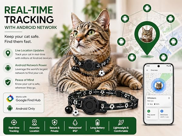 GPS Collar for Cats,Pet Tracker (Android Only) Smart tag