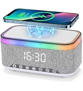 Bluetooth Alarm Clock Speaker, Dimmable Clock Radio with 15W Wireless Charging, 13-Color Night Li...