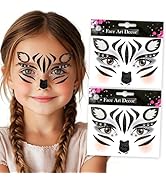 Zebra Face Stickers Glitter Black &amp; White Zebra Face Art Decal with Rhinestones Design,Self-Adhes...