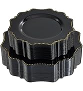 COLOSUS 100pcs Black Disposable plastic plates set, Gold Rim Black Color Dessert plates and Dinne...