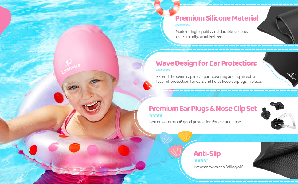 kids swim cap for long hair