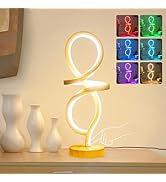 Mayful Modern Table Lamp, LED Spiral Lamp, RGB Table Lamp, Wood Grain Bedside Lamp with 7 Colors ...