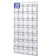 SAVERHO 35 Pockets Over the Door Shoe Organizer, Hanging Shoe Organizer for Door with 35 Mesh Poc...