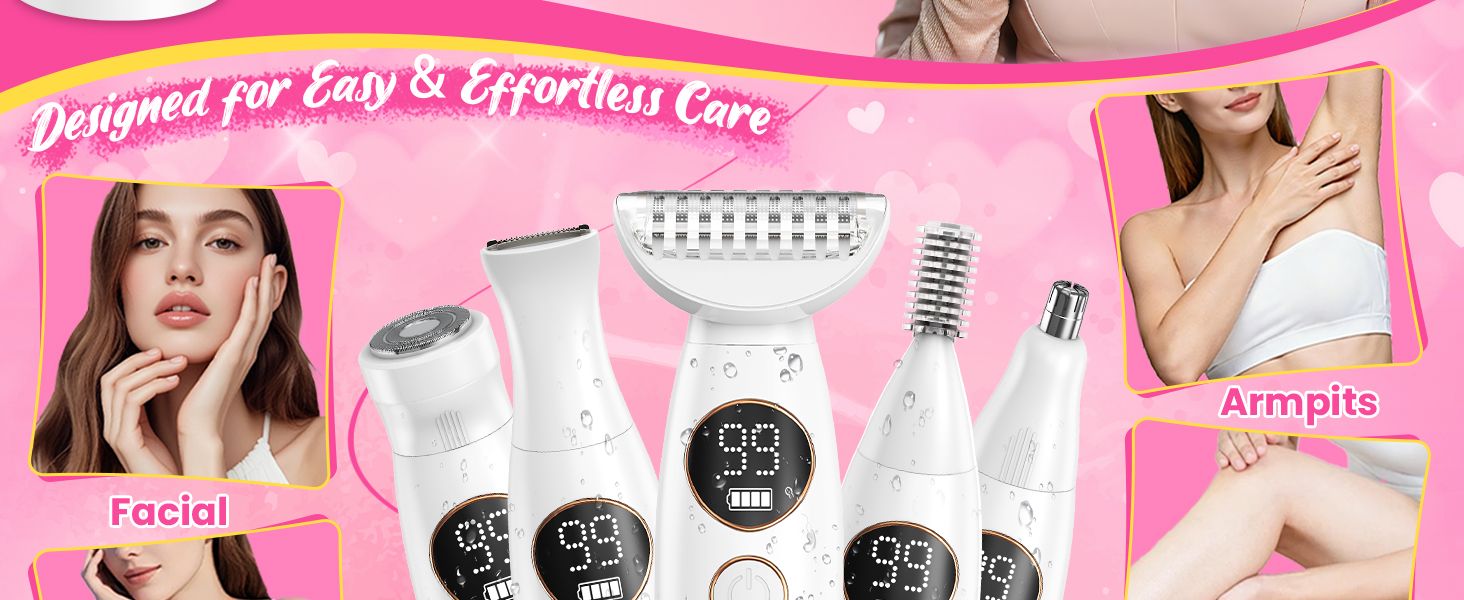 5-in-1 Bikini Trimmer for Women, Lady Electric Razor Shaver Facial &amp;amp; Pubic Hair Trimmer