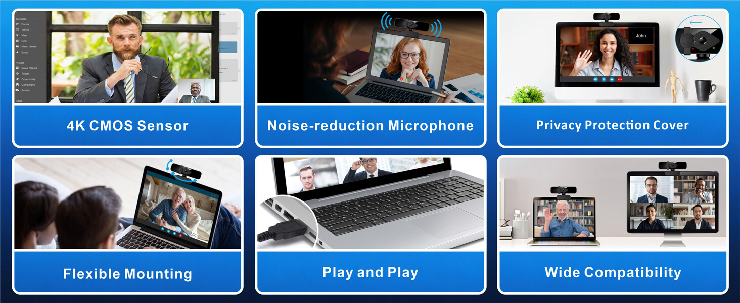 4K streaming webcam featuring 4K sensor, noise-reducing mic, privacy cover for PC Laptop Monitor Mac