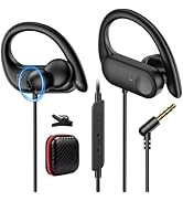APETOO 3.5mm Headphones with Earhook Mic &amp; Volume Control,4.9ft Workout Wired Earbuds HiFi Stereo...