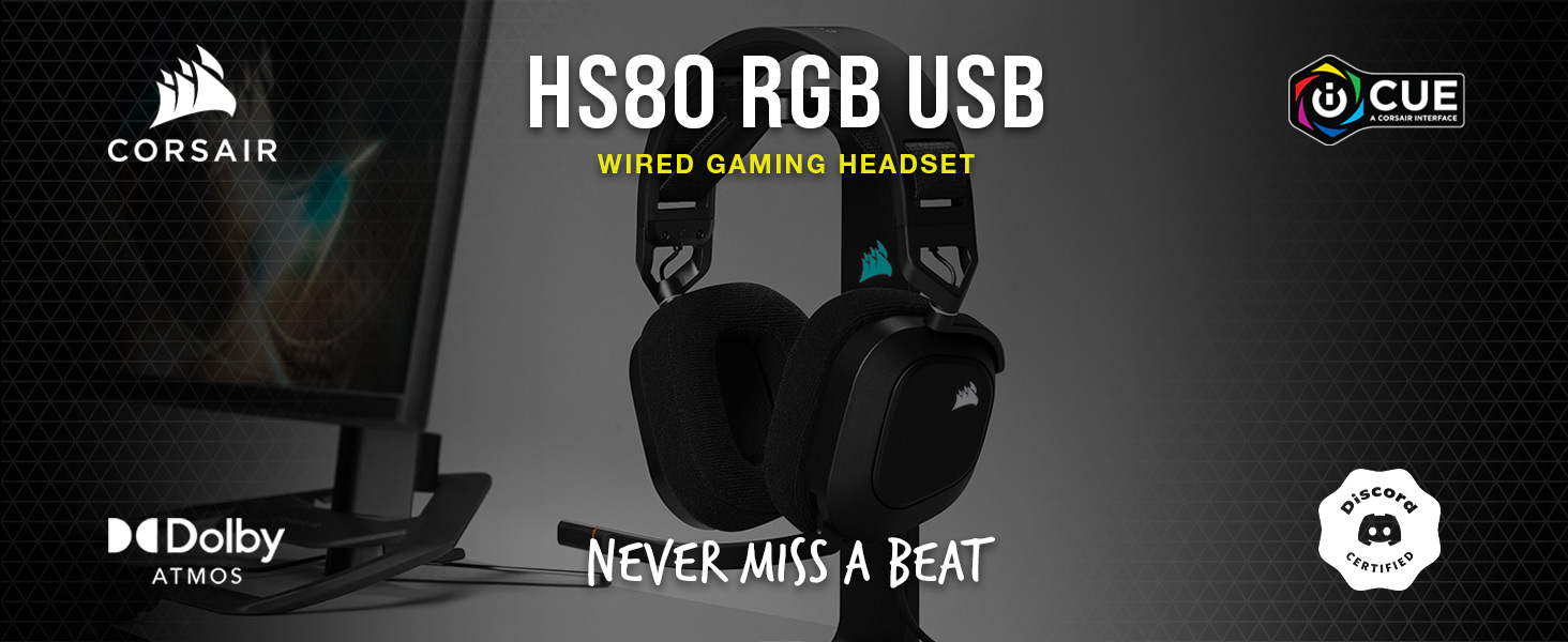 Wired Gaming Headset, Dolby Audio headset, HS80 RGB USB