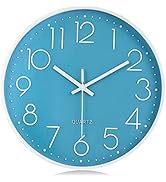 Lafocuse 12 Inch Blue Wall Clock Battery Operated for Kitchen Living Room, Silent Kids Analog Clo...